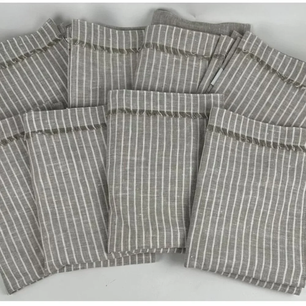 Restoration Hardware Set Of 8 Placemats Gray Striped Linen Russia RH